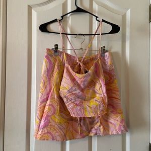 Rue 21 Pink and Yellow Two Piece Set with Skirt